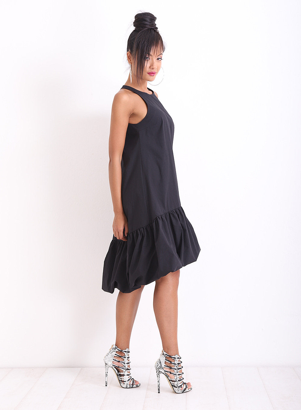 Little Black Linen Dress, Summer Loose Dress, Party Midi Off Shoulder Dress, Casual Asymmetrical Dress