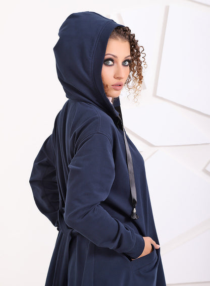 Dark Blue Hoodie/ Asymmetrical Maxi Hoodie/ Extravagant Long Sleeved Vest/ Plus Size Hoodie/ OVERSIZE Woman Top/ Loose Hoodie/FriendsFashion