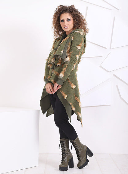 Hooded Wool Green Coat/ Extravagant Coat/ Warm Casual Coat/ Asymmetrical Coat/ Woman Jacket/ Long Sleeve Jacket/ Wool Jacket/ FriendsFashion