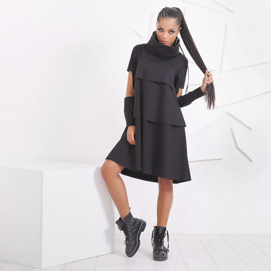 Extravagant Dress/ Black Casual Dress/ Midi Dress