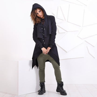 Asymmetrical Hoodie/ Maxi Hoodie/ Extravagant Vest/ Black Hooded Sweatshirt/ Cotton Hoodie/ Cotton Sweatshirt/ Long Sleeve Top