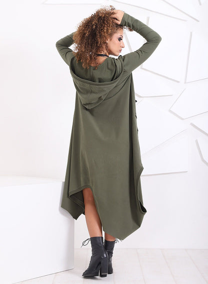 Hooded Loose Dress, Maxi Oversized Dress, Asymmetric  Kaftan Dress, Goth Utility Dress