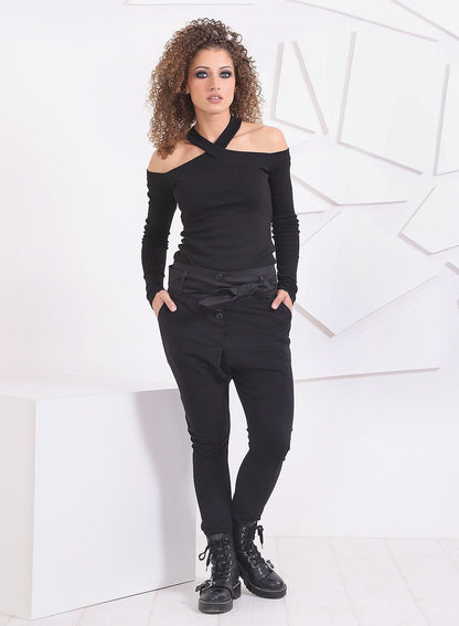 Casual Black Woman Pants/ Drop Crotch Pants/ Harem Loose Pants/ Woman Trousers/ Pants With Pockets/ Baggy Pants/ Casual Trousers/ Friends