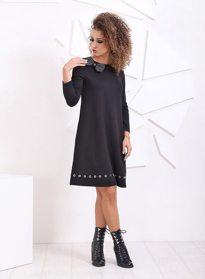 Black Loose Dress With Pockets, Comfortable Formal Dress, Black Long Sleeve Dress