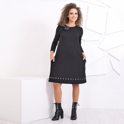 Black Loose Dress With Pockets, Comfortable Formal Dress, Black Long Sleeve Dress