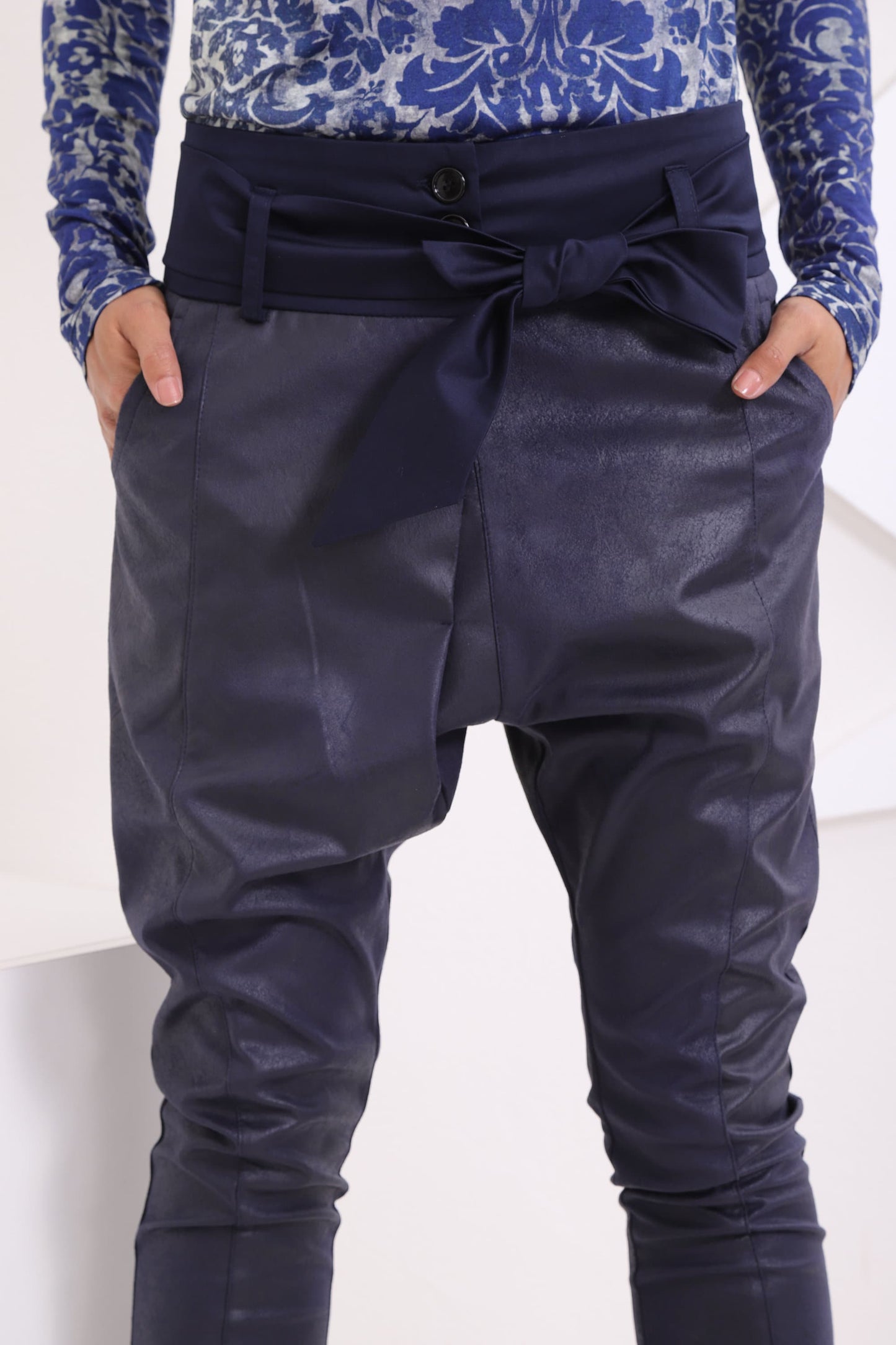 Faux Leather Harem Womens Pants, Drop Crotch Pants