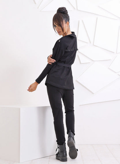 Asymmetric Top, Womens Clothing, Black Cotton Blouse