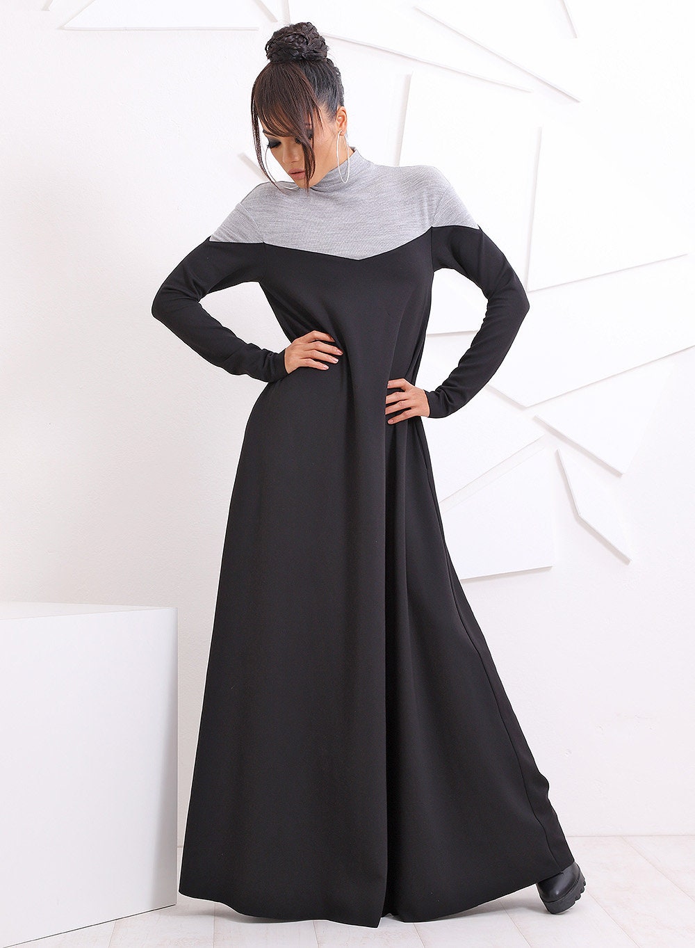 Black Long Woman Plus Size Dress, Party Dress, Casual Dress, Kaftan Dress