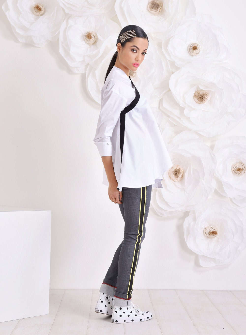 Avant Garde Shirt, Extravagant Top, Cotton White Top