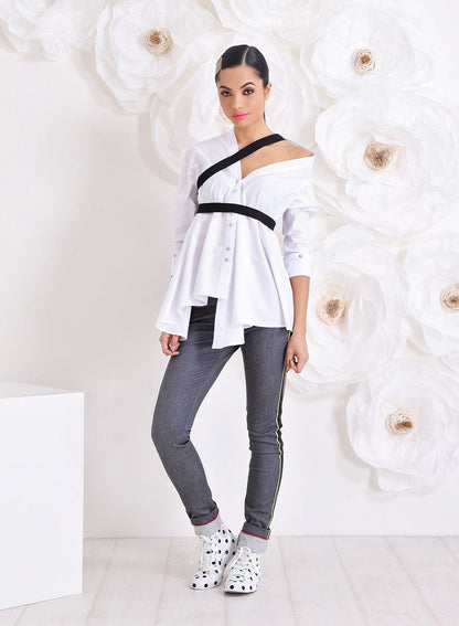 Avant Garde Shirt, Extravagant Top, Cotton White Top