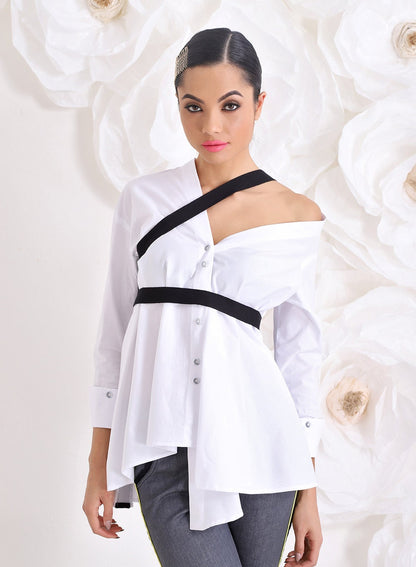 Avant Garde Shirt, Extravagant Top, Cotton White Top