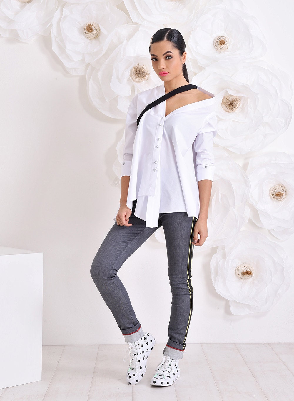 Avant Garde Shirt, Extravagant Top, Cotton White Top