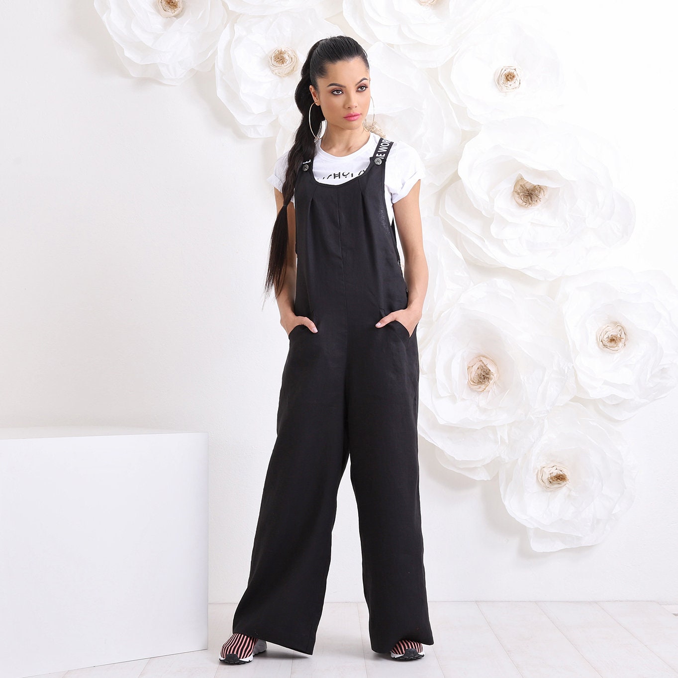 Linen Jumpsuit, Palazzo Jumpsuit, Black Harem Jumpsuit, Linen Clothing, Bussiness outfit, Bussiness woman outfit, Bussiness clothing