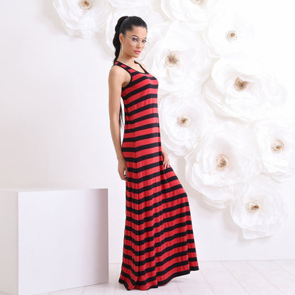 Black Red Striped Dress, Comfy Cotton Dress, Long Summer Dress, Women Beach Dress, Maxi Long Dress by Friends Fashion