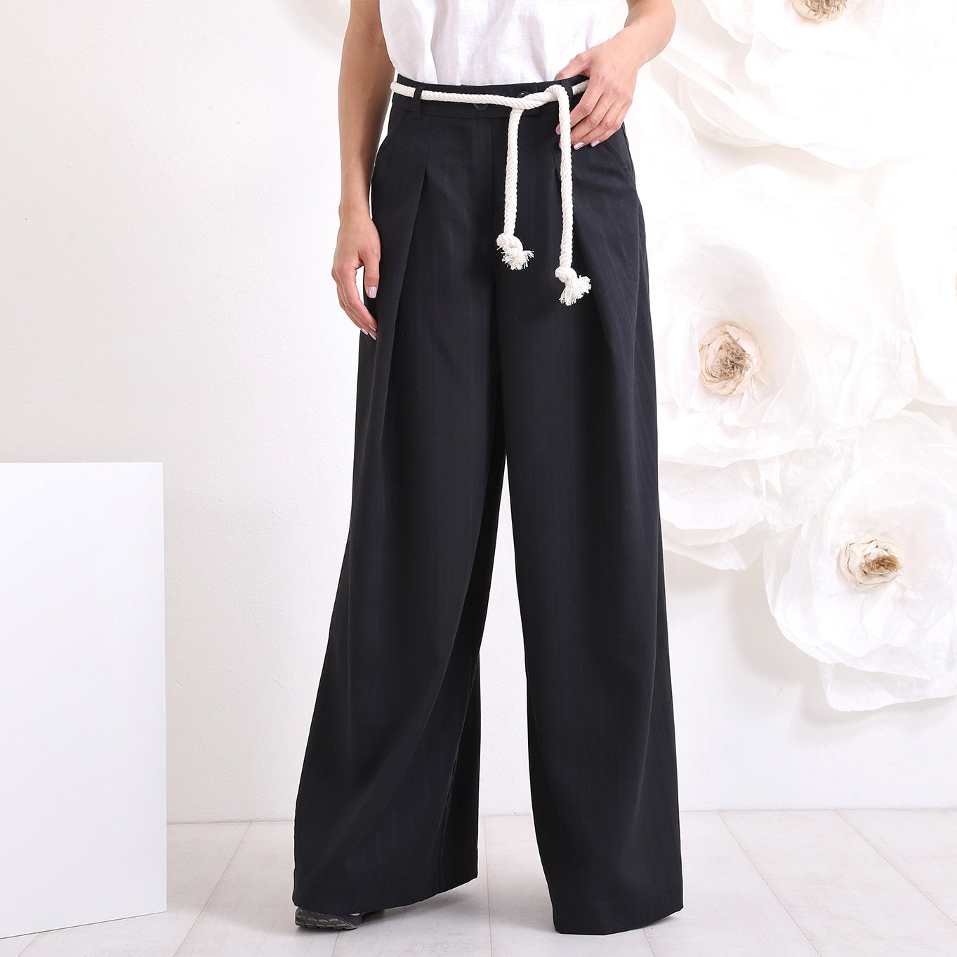 Linen Formal Office Pants, Spring / Summer Woman Flax Fashion, Wide Leg Loose Maxi Pants, Palazzo Trousers