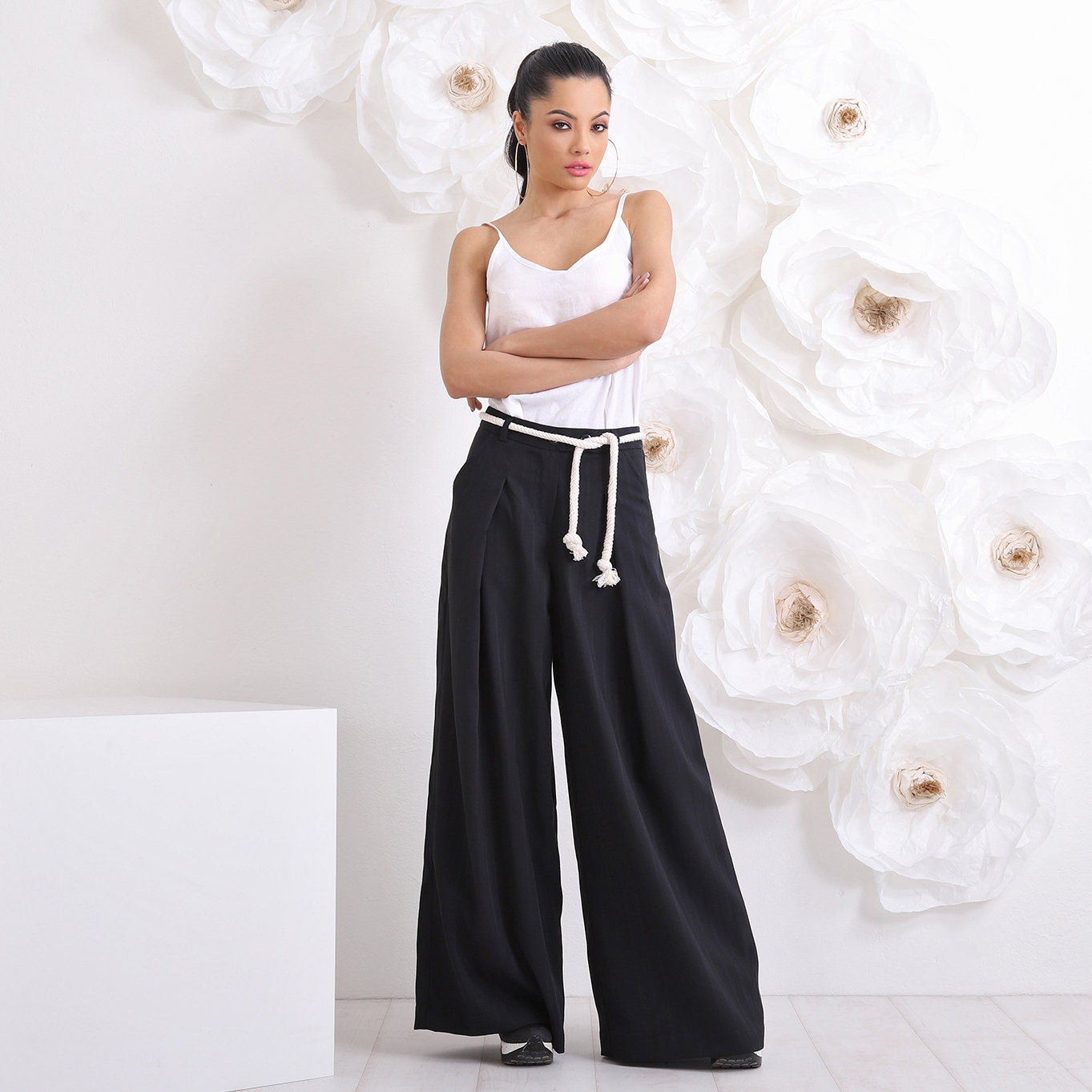 Linen Formal Office Pants, Spring / Summer Woman Flax Fashion, Wide Leg Loose Maxi Pants, Palazzo Trousers