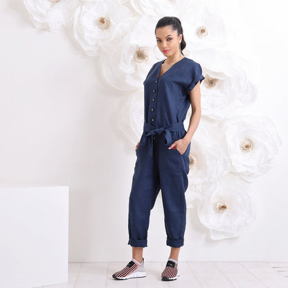 Blue Linen Summer Jumpsuit, Linen Overalls