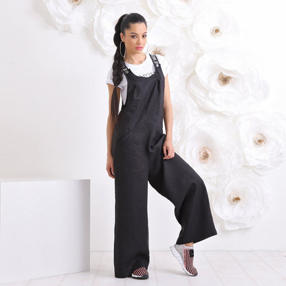 Linen Jumpsuit, Palazzo Jumpsuit, Black Harem Jumpsuit, Linen Clothing, Bussiness outfit, Bussiness woman outfit, Bussiness clothing