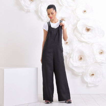 Linen Jumpsuit, Palazzo Jumpsuit, Black Harem Jumpsuit, Linen Clothing, Bussiness outfit, Bussiness woman outfit, Bussiness clothing