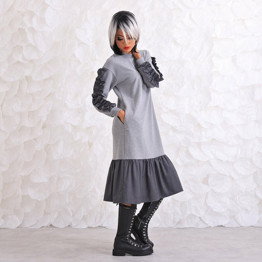 Winter Maxi Dress/ Long Sleeve Cotton Dress/ Plus Size Clothing