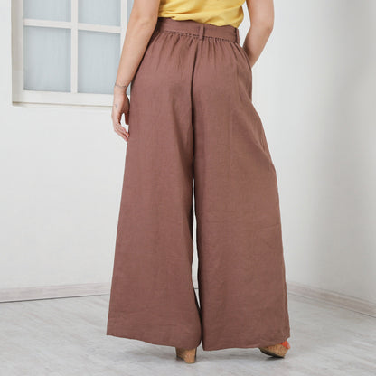 Woman Linen Pants with Tie Belt, Linen Palazzo Pants, Wide Leg Trousers, High Waisted Pants with Ribbon, Urban Streetwear by FriendsFashion