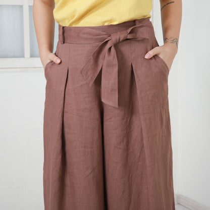 Woman Linen Pants with Tie Belt, Linen Palazzo Pants, Wide Leg Trousers, High Waisted Pants with Ribbon, Urban Streetwear by FriendsFashion