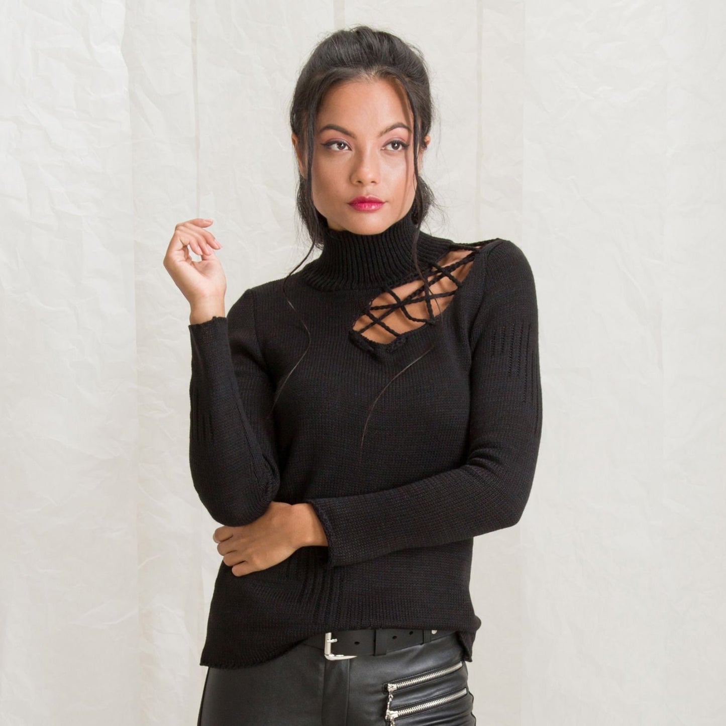 Black Women Sweater, Long Sleeve Knit Top, Winter Blouse