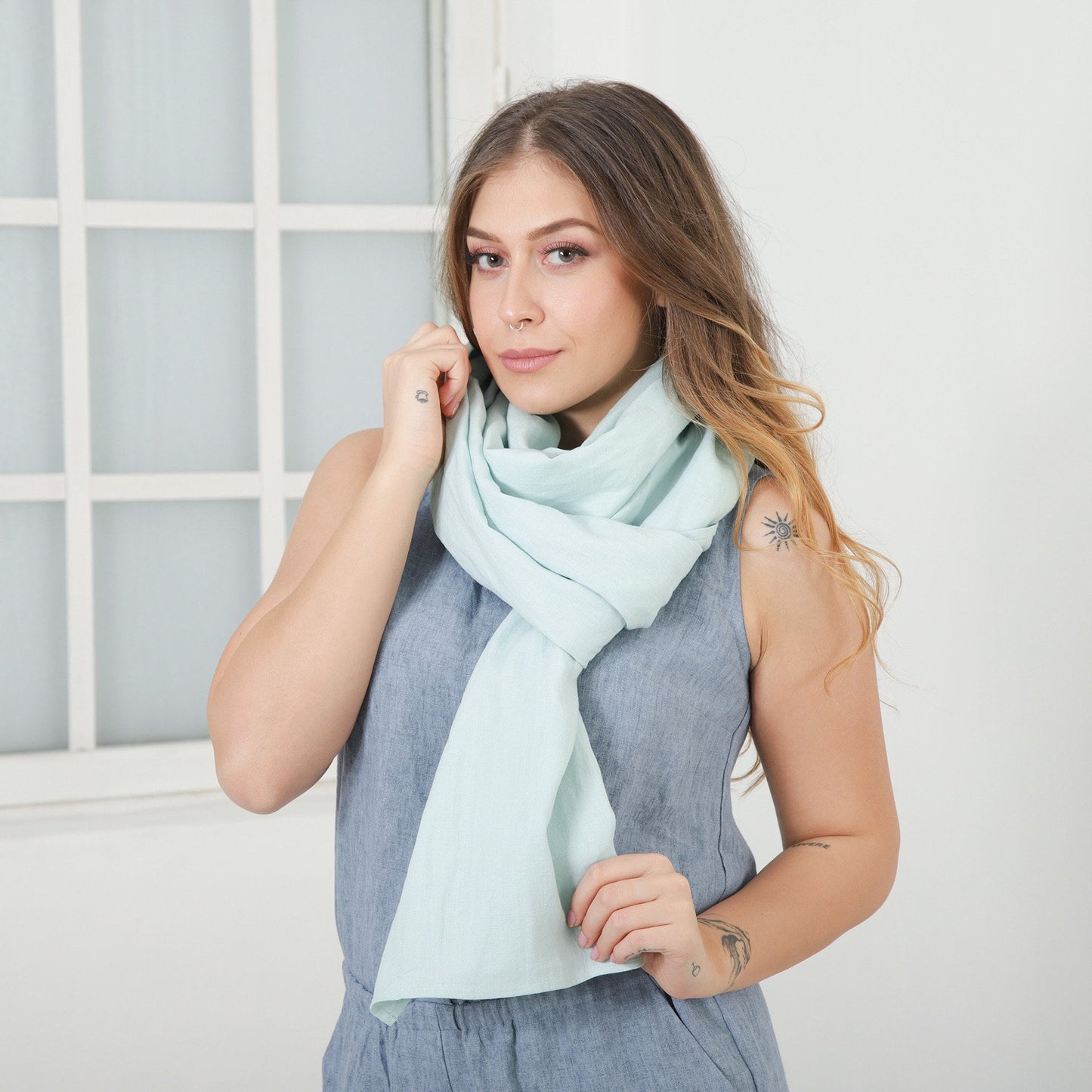 Women Linen Scarf, Natural Linen Wrap, Summer Cloack Shawl