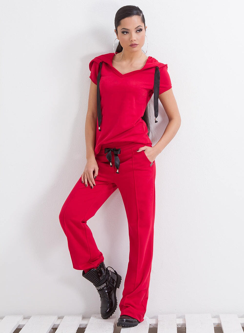 Woman Red Jogger Pants with Pockets, Loose Casual Pants, Red Loose Trousers