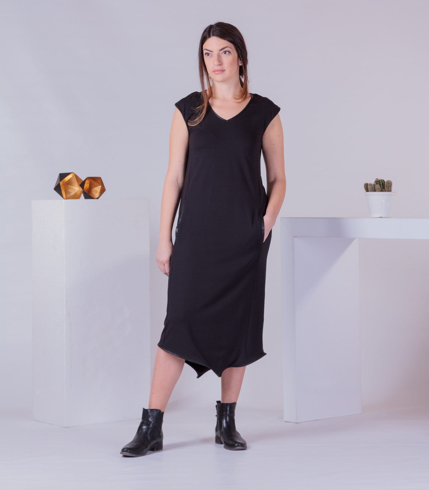 Asymmetric Summer Dress, Basic Woman Dress, Plain Summer Dress, 2022 Trendy Minimalist Fasion, Sleeveless Knee Length Dress